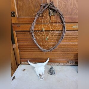 White Ceramic Bull Skull Incense Holder,  Tiny Buddah, Dreamcatcher, Cool Decor
